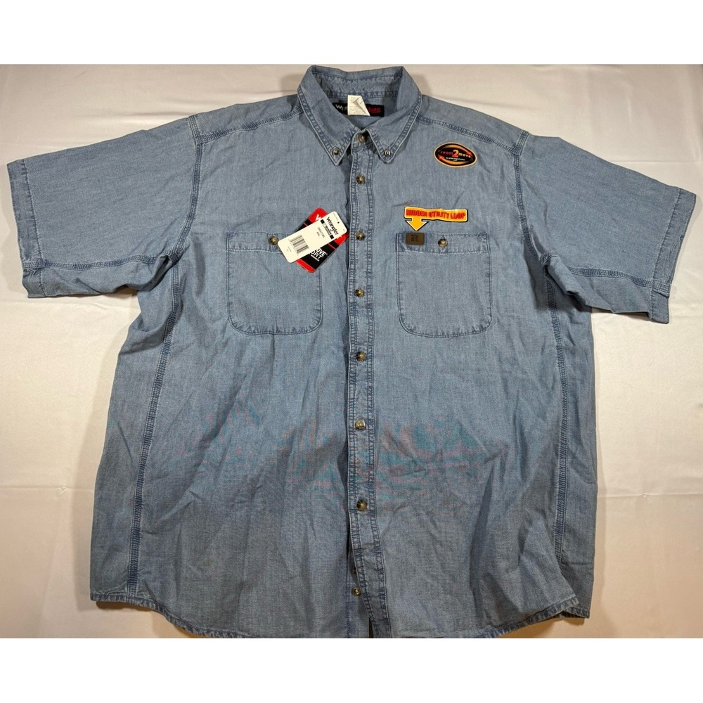 Wrangler Riggs Workwear Shirt Men XXL Blue Cotton Chambray Short Sleeve NWT